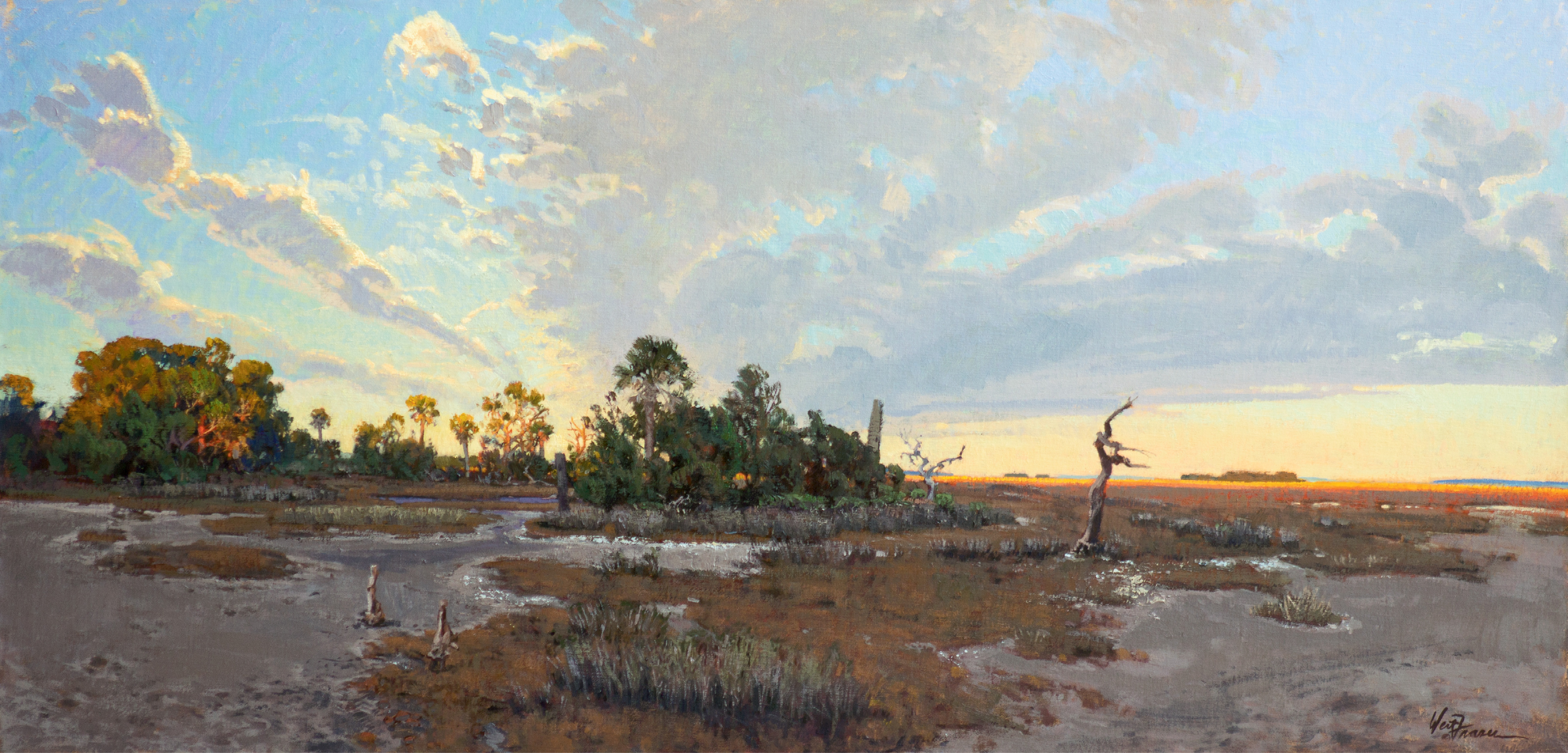 It Could Be the First Day (Spring Island, South Carolina; oil; 22 1/2 ×  461/2 inches; 2012; collection of Larry L. Peery)