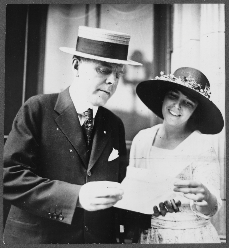 Anita with W.J. Jameson, chairman of the National Finance Committee of the Democratic Party, checking the Tennessee legislature votes on ratification in 1920.