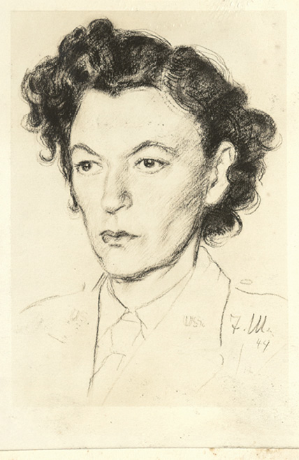 Another guard, Tony May in Stalag VI at Flamersheim, drew her likeness and gifted it to her in October 1944; She would incorporate the image into her Christmas card the following year.