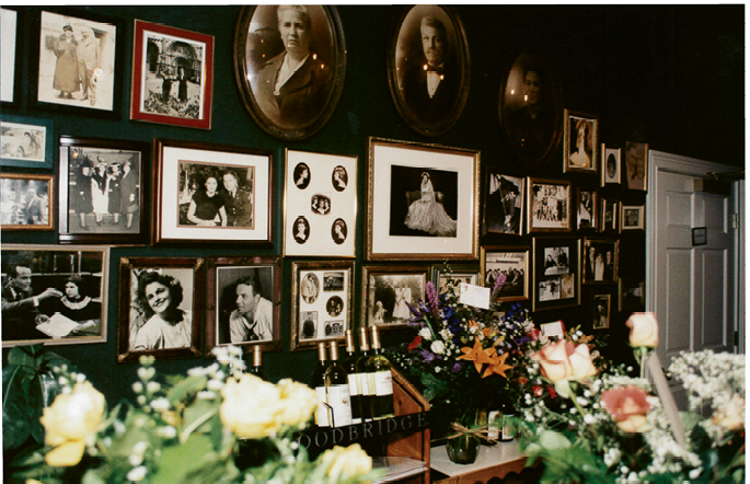 The dining room was decorated with photos of her family.