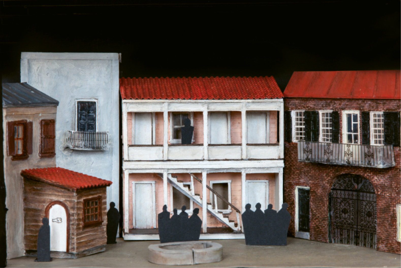 Maquettes for the sets of Porgy and Bess at the Spoleto scene shop demonstrate Green’s direction, including Catfish Row, which will transform decoratively throughout the show as African design elements, such as diamond patterns, are added.