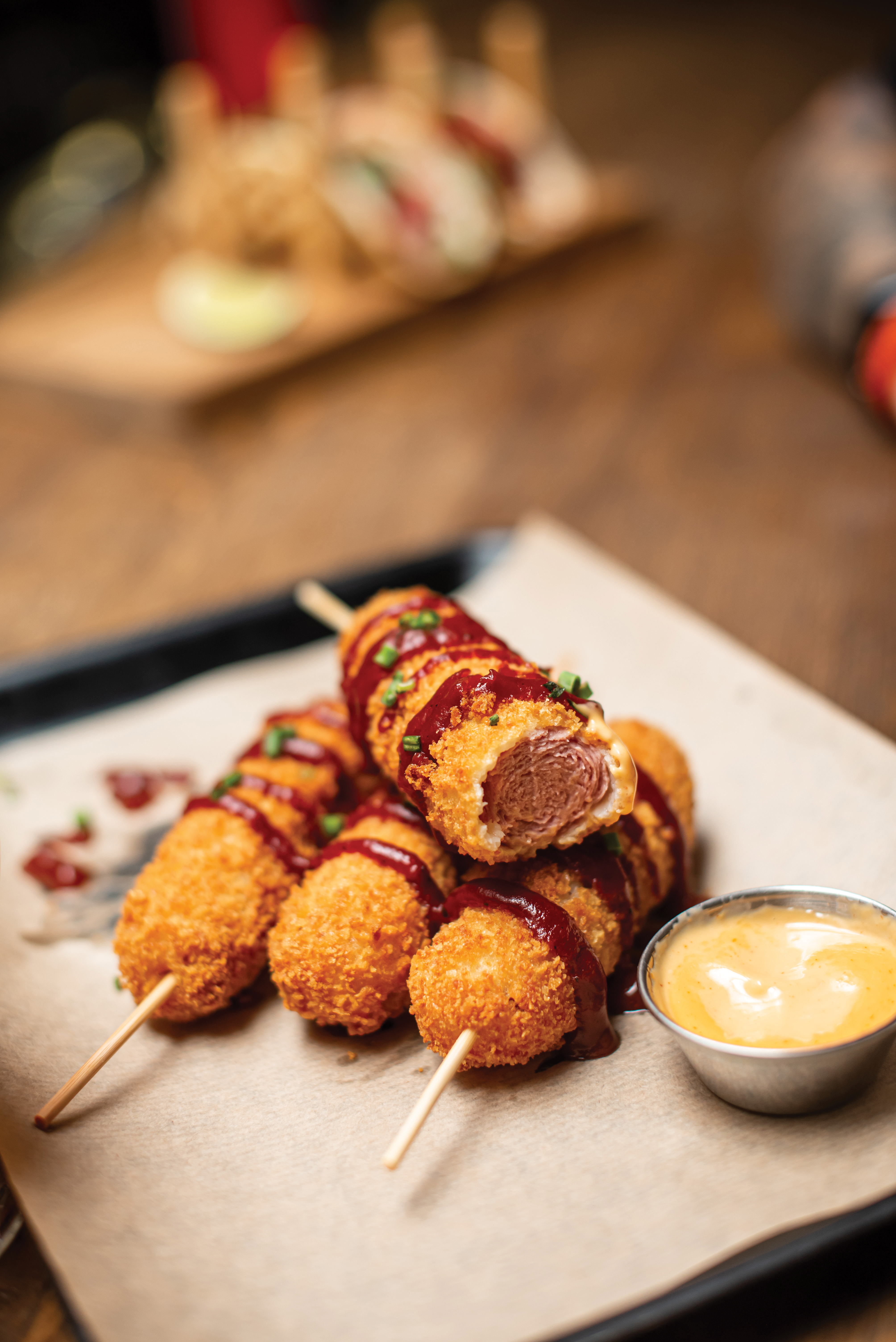 Batter Up: “When I go to any baseball park, I look for a good corn dog with a crispy batter, a little honey flavor, and an all-beef hot dog.”