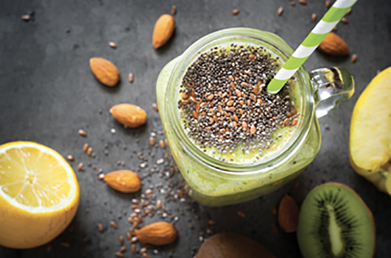 Morning Blend - “Every day, I make a fruit smoothie with chia seeds, hemp hearts, flax seeds, diatomaceous earth, and chaga mushrooms.”