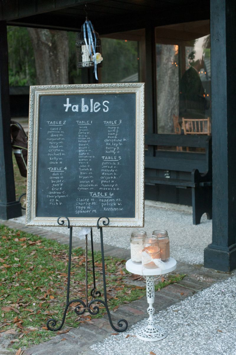 LEND A HAND: D&#039;Anne&#039;s bridesmaids helped out by penning table assignments onto framed chalkboards.