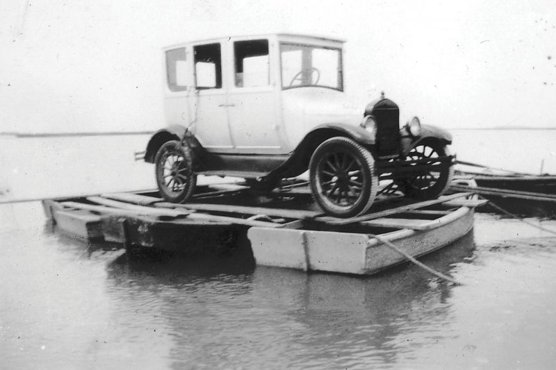 Lightkeeper Ed Meyer’s Ford Model T, which he moved to Morris Island in 1934 by precariously resting it atop three rowboats.