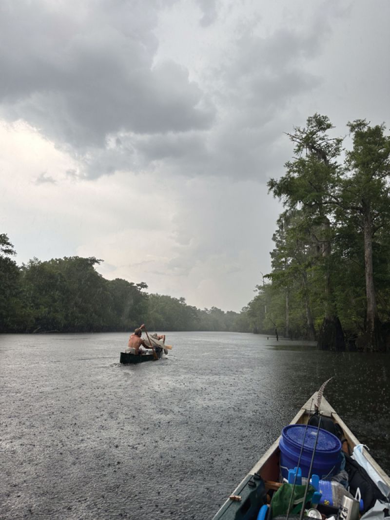 It looks as bad as it sounds around us, with thunder claps every 30 seconds.... We find a small sandbar...and squat in the lightning position. It’s all we can do but hope and pray.