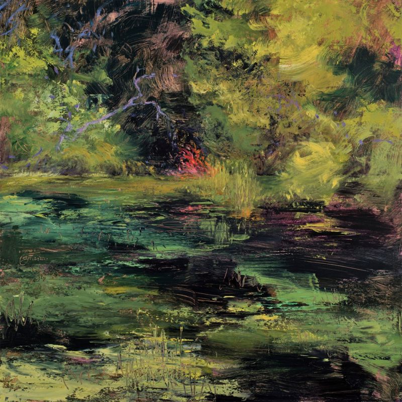 Linda Fantuzzo  (<a href="http://www.lindafantuzzo.com">www.lindafantuzzo.com</a>) Dark Water Pond, 2013, acrylic on birch wood panel, 40 x40 inches; photograph by Rick Rhodes