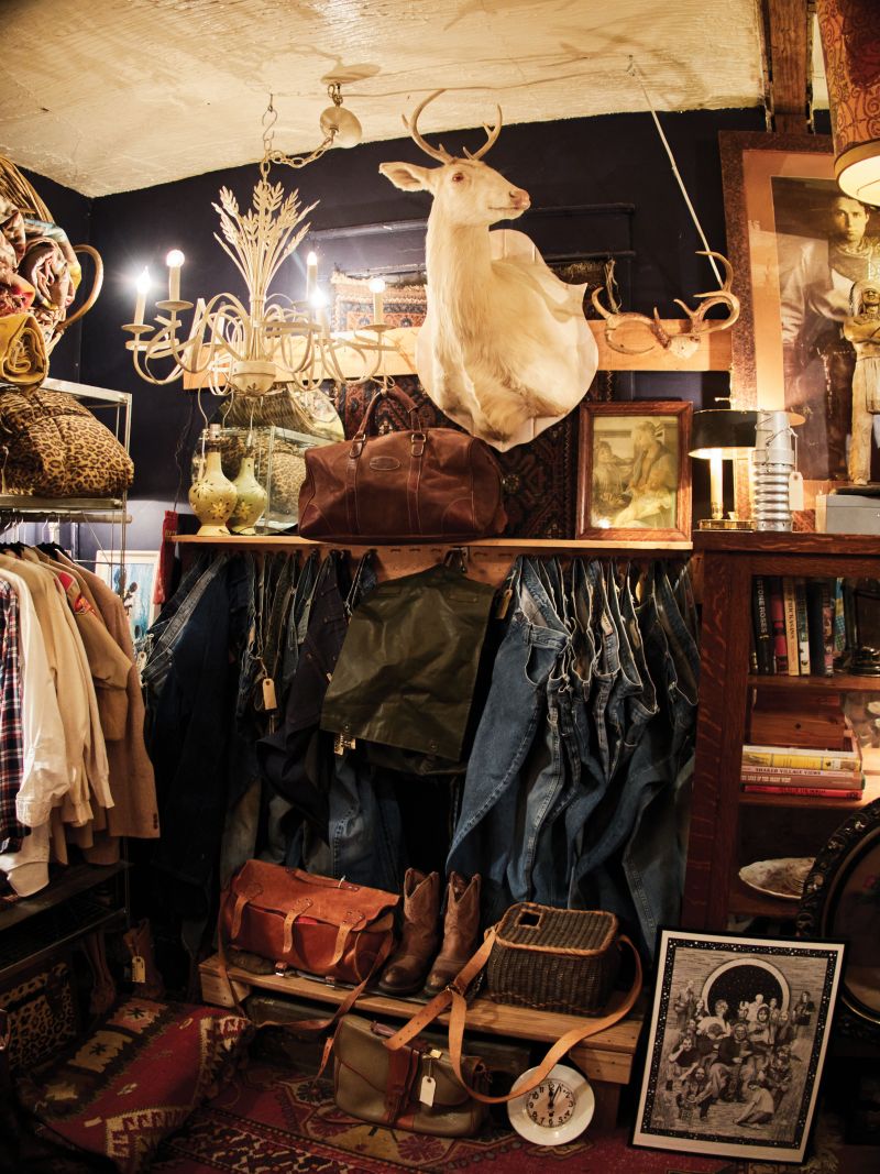 Denim, taxidermy, and chandeliers among the racks and shelves of vintage finds at Savant, located in the 12 South blocks of shops and food.