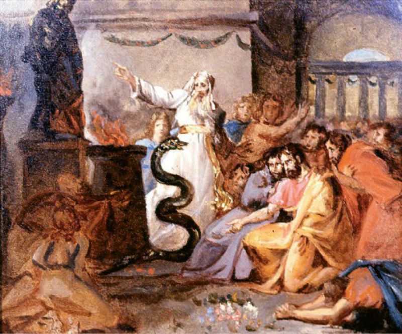 1936: Victor donated the Washington Allston paintings Moses and the Serpent (pictured) and David Playing Before Saul to Carolina Art Association and Gibbes Art Gallery. He also presented a self-portrait of James DeVeaux, “a native artist,” and a miniature of Mrs. Samuel Wilson (née Paul) by Thomas S. Officer.