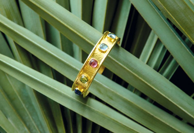 Elizabeth Locke 19K yellow-gold “Tutti Frutti Studded Bangle,” $8,550 at Croghan’s Jewel Box