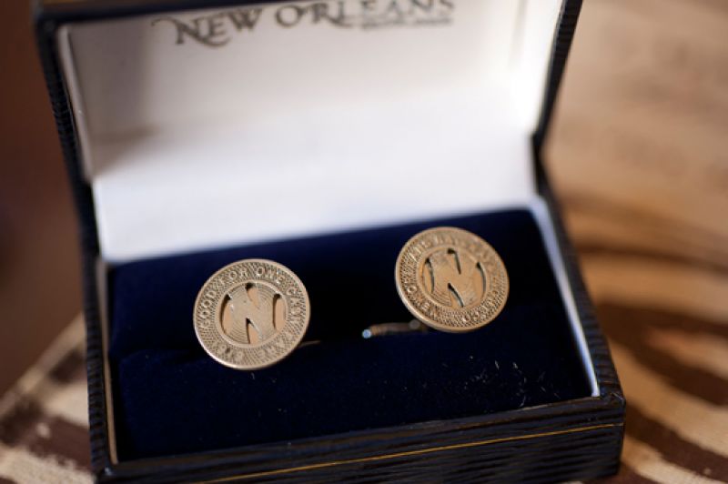 REMEMBER WHEN: Chloe gifted Paul a pair of antique cufflinks made from New Orleans streetcar tokens dated back to 1919. Though they met in Charleston, the couple reconnected and began dating while on a visit to New Orleans. Chloe says, “I wanted to find a way to represent New Orleans on our wedding day, and I thought this gift combined Paul&#039;s love for historic, unique items, his love for New Orleans, and the importance of the city in our relationship.”