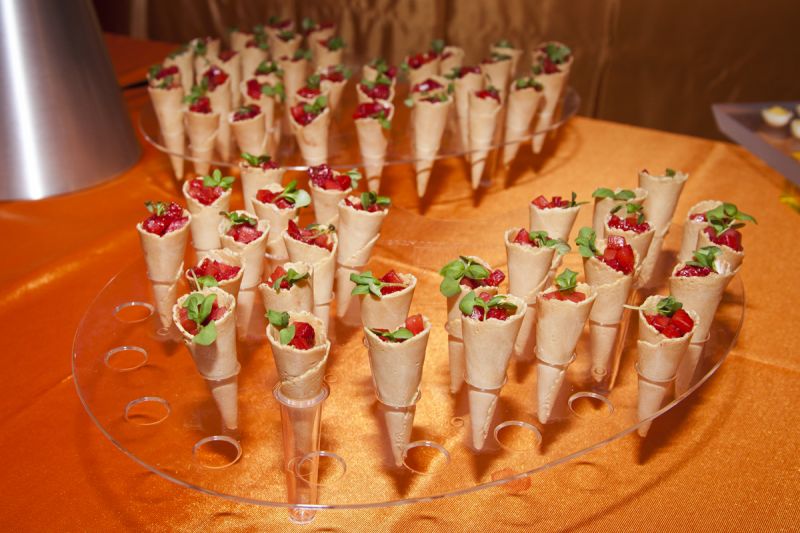 &quot;Strawberry Fields&quot;-- goat cheese cornets with strawberries, micro basil, and vincotto