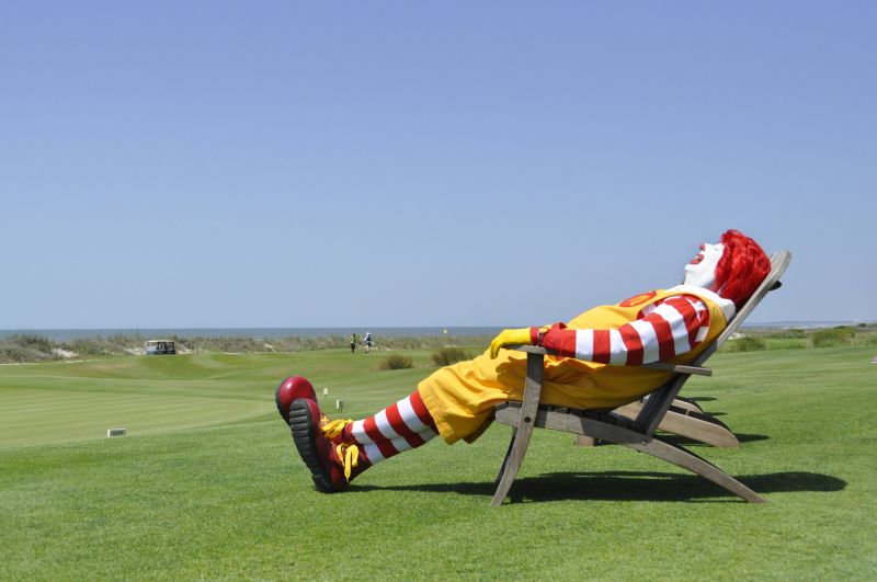 Ronald relaxed after a long eighteen holes.
