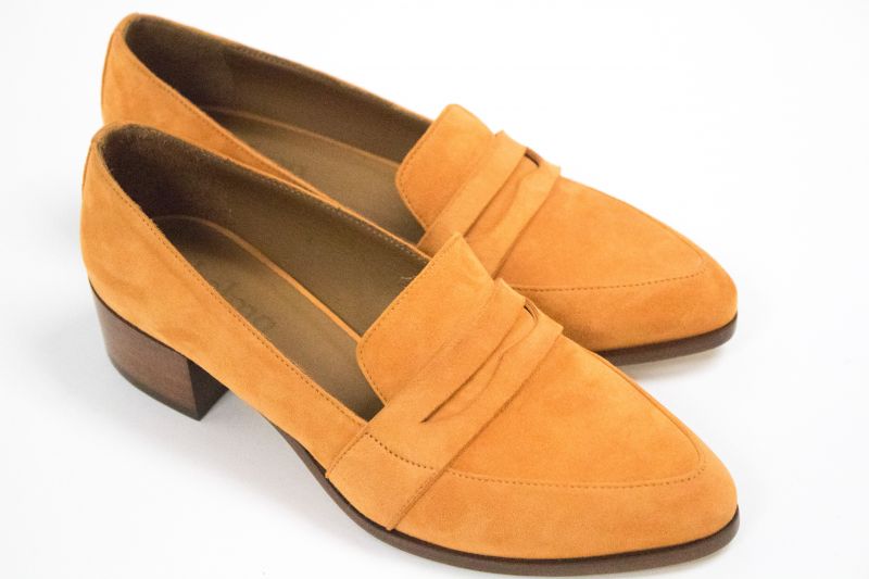 Thelma penny loafer in “tangelo,” $388 at Shoes on King