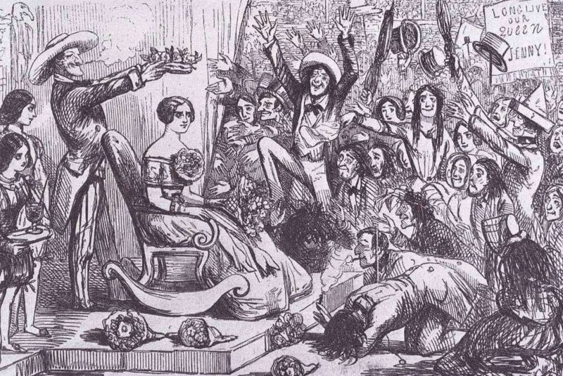 A caricature of the hoopla occasioned by Lind’s arrival in New York City in September 1850; while the singer had sold out all three of her concerts in Charleston and captured the hearts of its residents, she received a much more genteel welcome in the Holy City, a welcome reprieve from the throngs of fans that crowded her in other American cities.