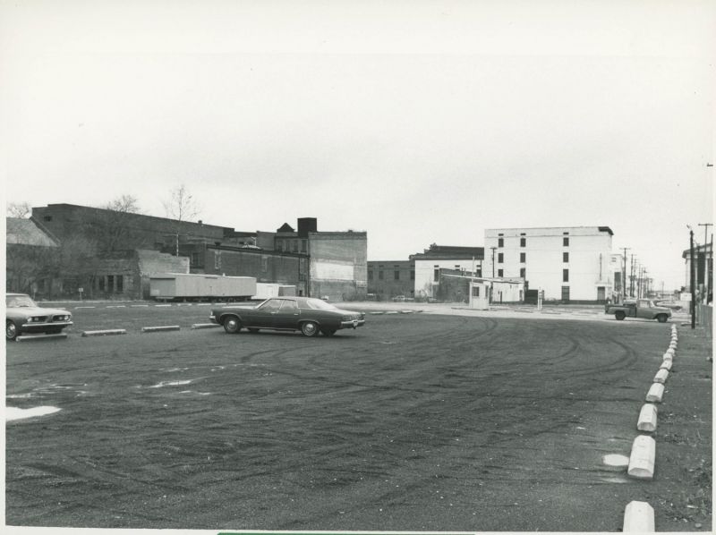 1977: Survey images of the area where the &quot;Charleston Center&quot; (Charleston Place) would be developed: the Belk parking lot from the corner of King and Market streets