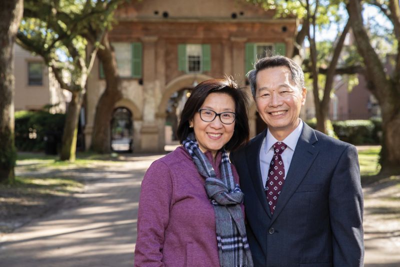 President Andrew Hsu and First Lady Rongrong Chen pose in the Cistern.