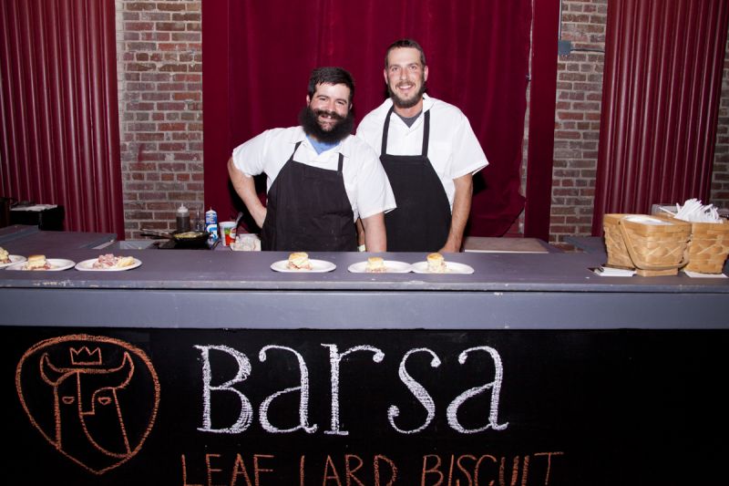 Cole Poolaw and Chip Long represented Barsa with Spanish picnic ham and ricotta-scrambled farm eggs on leaf lard biscuits.