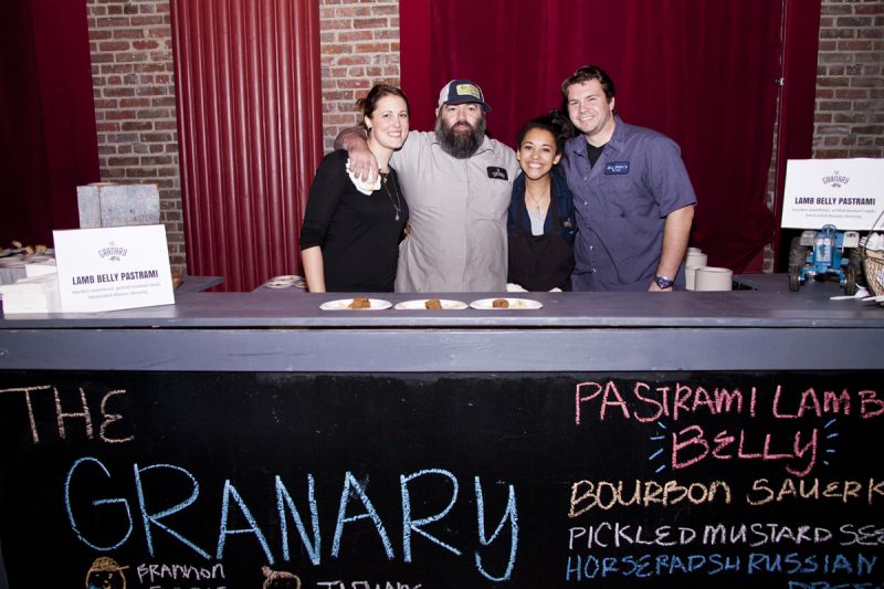 Lindsey Lenehan, Tifyane Smith, Daniel Batkins, and Brannon Florie served up The Granary&#039;s pastrami lamb belly and bourbon sauerk with pickled mustard seed and a horseradish Russian dressing.
