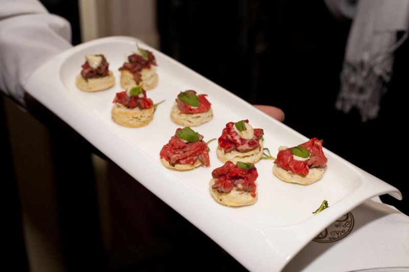 Beef carpaccio on a biscuit