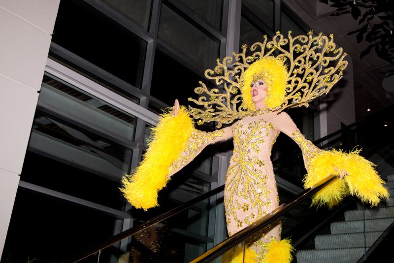 Miss Brooke Collins made a graceful entrance down the escalator for her drag performance.
