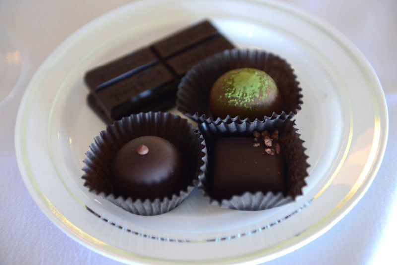 Each table had several chocolates for guests to enjoy before and after lunch.