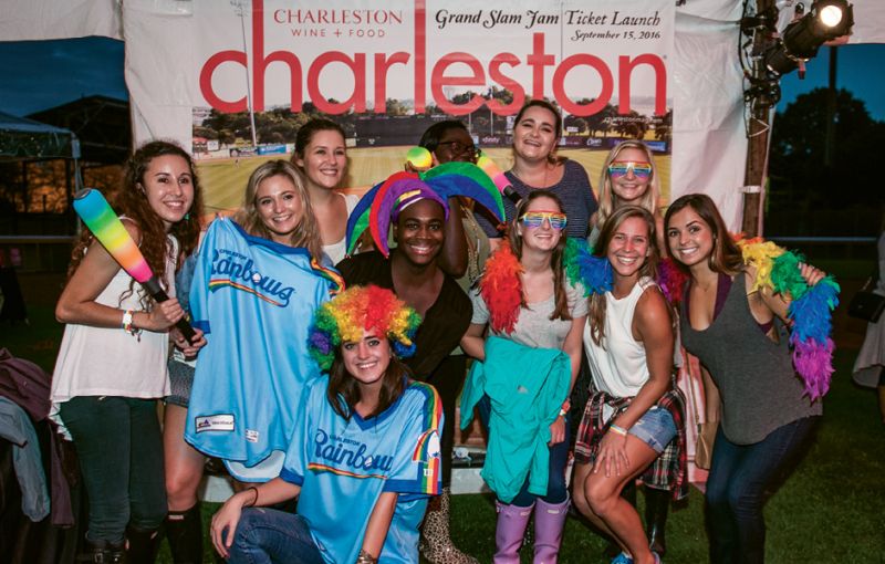 Partygoers posed with Charleston Rainbows-themed gear at  Charleston magazine’s photo booth.