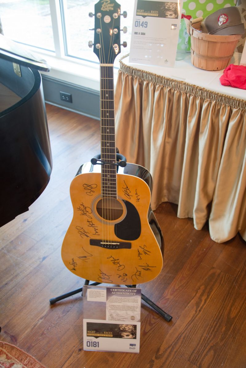 Guitar signed by famous musicians, including Willie Nelson