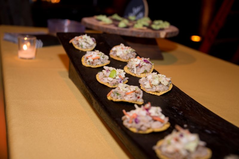 Jubilee Catering laid out mini fish tacos with cilantro pesto for guests.