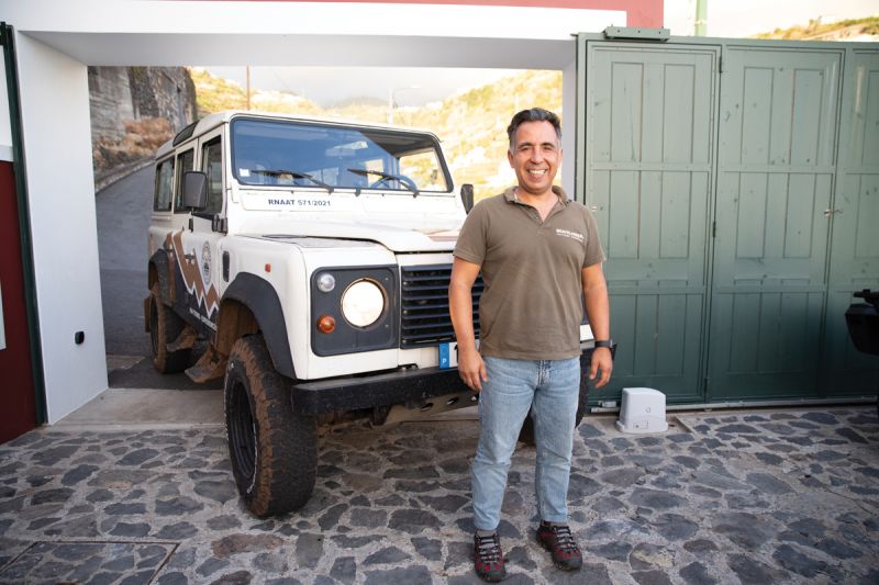 Pedro Albuquerque, a guide with BraveLanders 4x4 tours, beside his Land Rover.