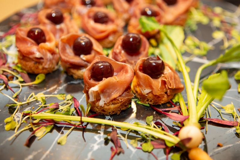 These rolls of prosciutto with brandy cherries were the perfect blend of salty, sweet, and boozy.