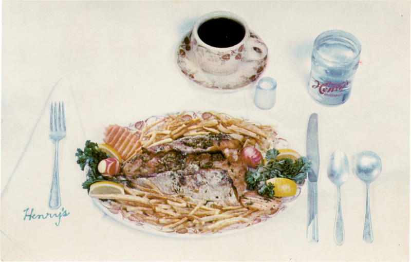 Postcards touted Henry’s famous cuisine.