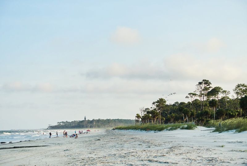 A late afternoon view of the beach alongside the Hunting Island State Park campground.