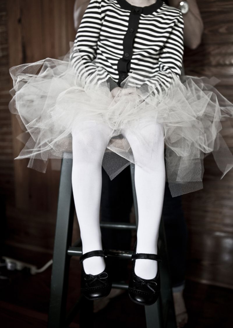 BEAUTY BALLERINA: Flower girls rocked RETULLED tutus and Crewcuts black and white striped cardigans from J.Crew.