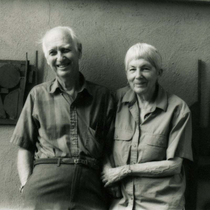 ; (opposite page) William Halsey and Corrie McCallum in the courtyard of their studio at 20 Fulton Street, circa 1997