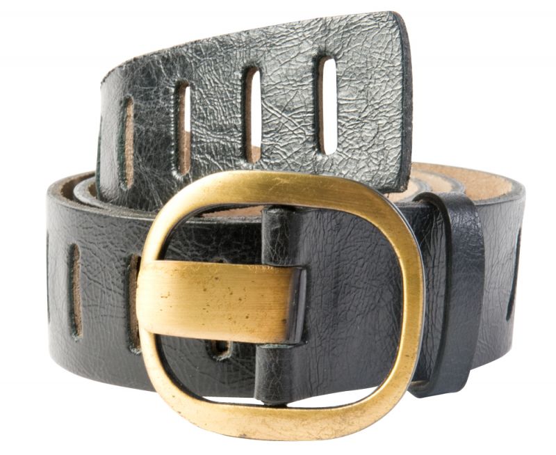 ADA Collecation &quot;Alexia&quot; is a leather belt with vertical cutouts along the belt, $99 at Luna