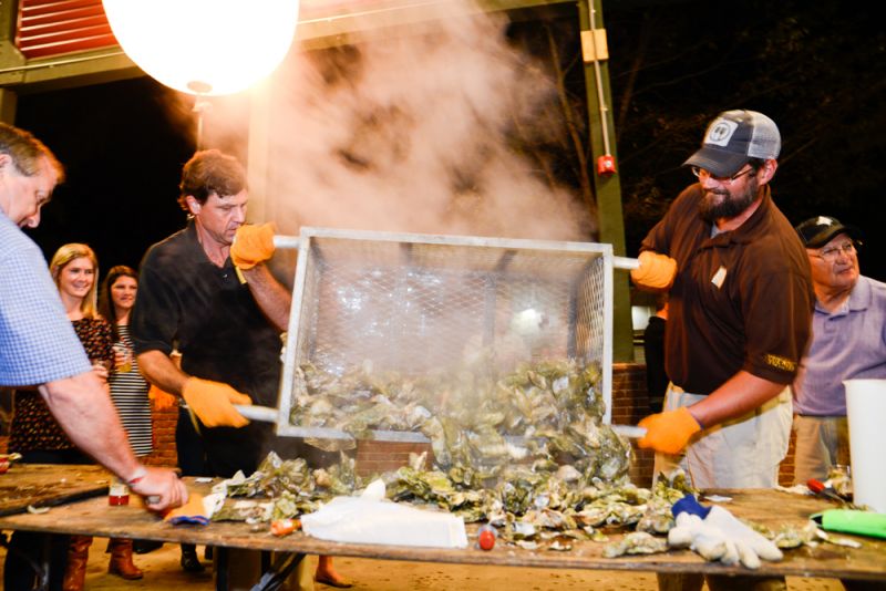 Steaming oysters were brought out every few minutes for guests to enjoy.