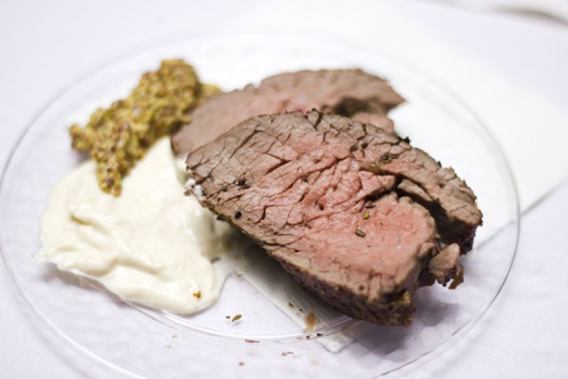 Beef tenderloin served with a choice of wholegrain mustard or horseradish mustard, courtesy of Iron Gate Catering