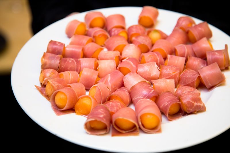 Prosciutto wrapped melon from Cru Catering