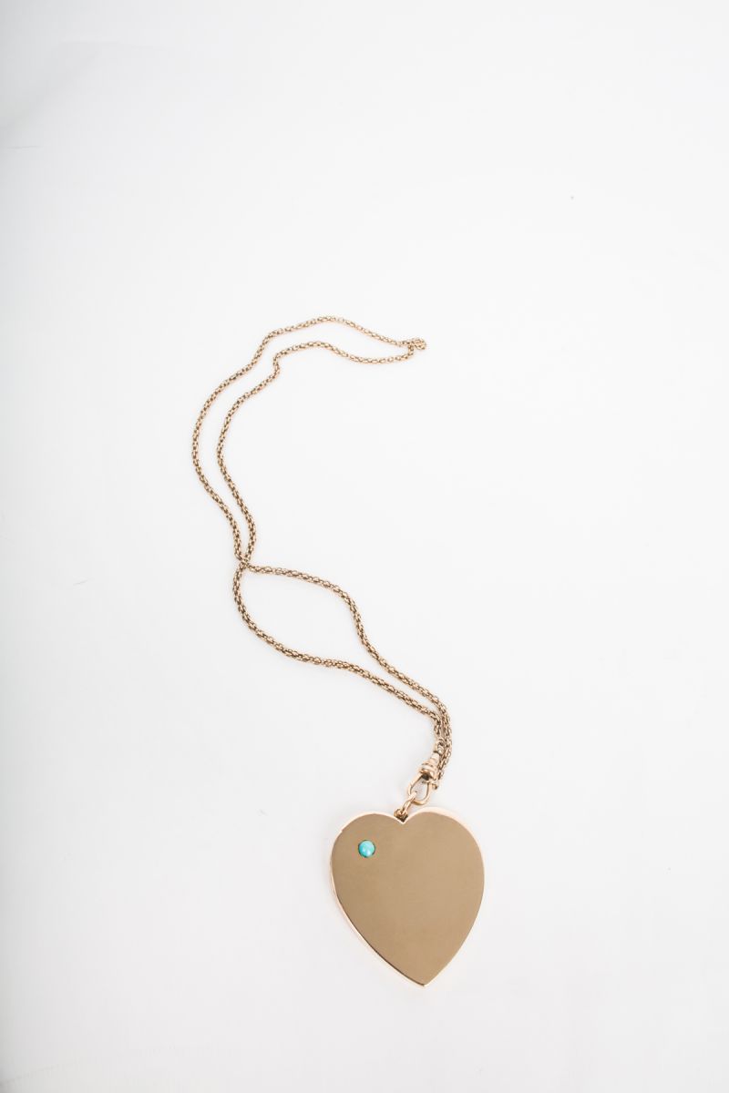 14K yellow gold chain with 15K yellow gold Heart Locket with Turquoise, $6,790 at Croghan&#039;s Jewel Box