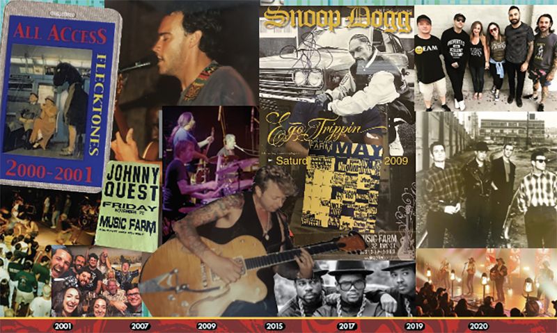 (Clockwise from above left) Dave Matthews Band; Janna Jeffcoat (center) with her sister and Bayside; Social Distortion; The Dead South; Run DMC; Brian Setzer Stray Cats; Music Farm crew; Johnny Quest; Gov’t Mule.