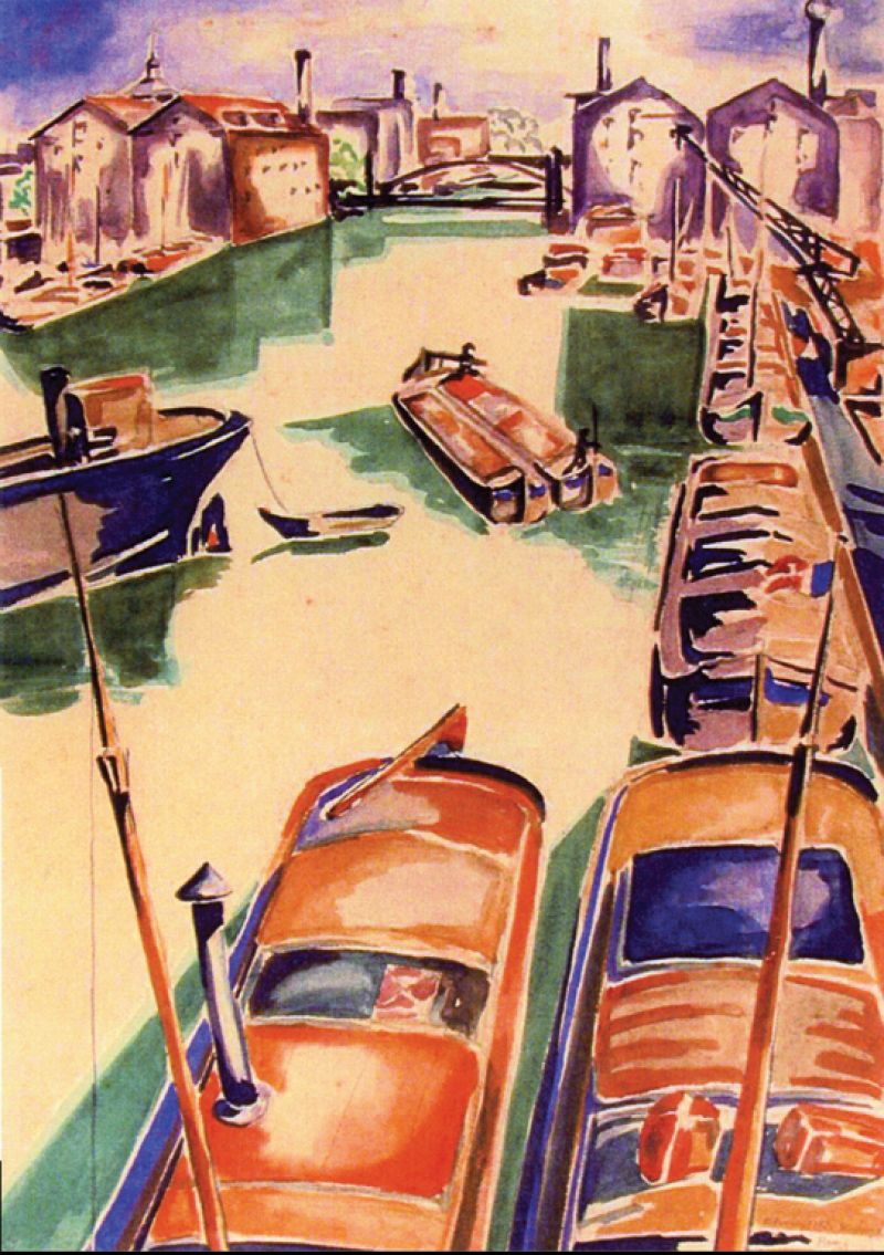 Canal St. Martin, Paris (watercolor on paper, 1927)