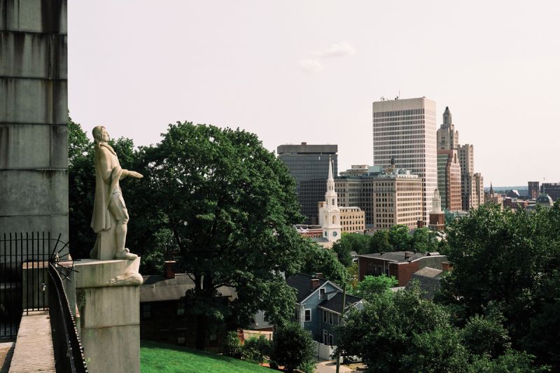 Panoramic views from Prospect Terrace Park and a statue of Roger Williams, who led the founding of Rhode Island in 1636