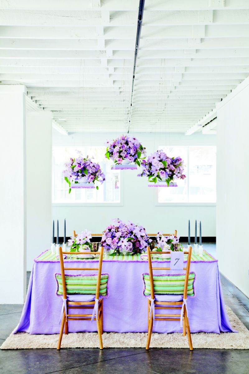 COLOR PLAY: Pale lavender anchored—and tempered—the various elements.