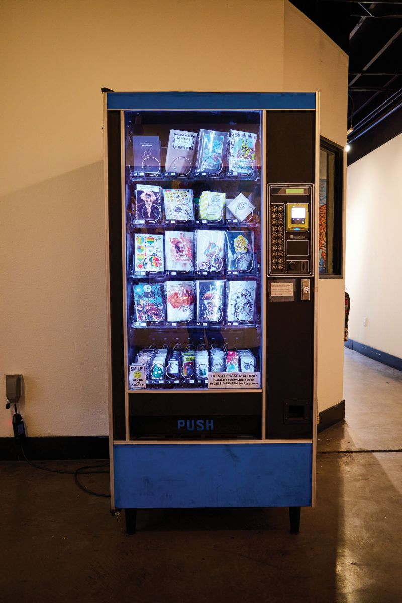 A vending machine dispenses small local works at the Arts Factory, a collective of studios and galleries in the Arts District.