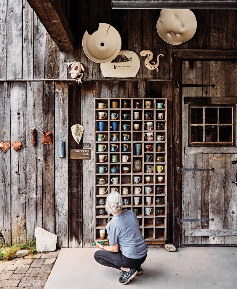 The pottery display at The Bascom’s Dave Drake Studio Barn, named for the enslaved African American potter from Edgefield, South Carolina, known for his glazed stoneware jugs.