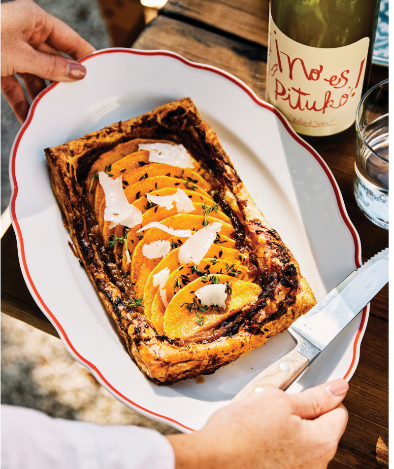 Basic Kitchen’s Butternut Squash Tart with Red Onion Jam and Shaved Goat Cheese