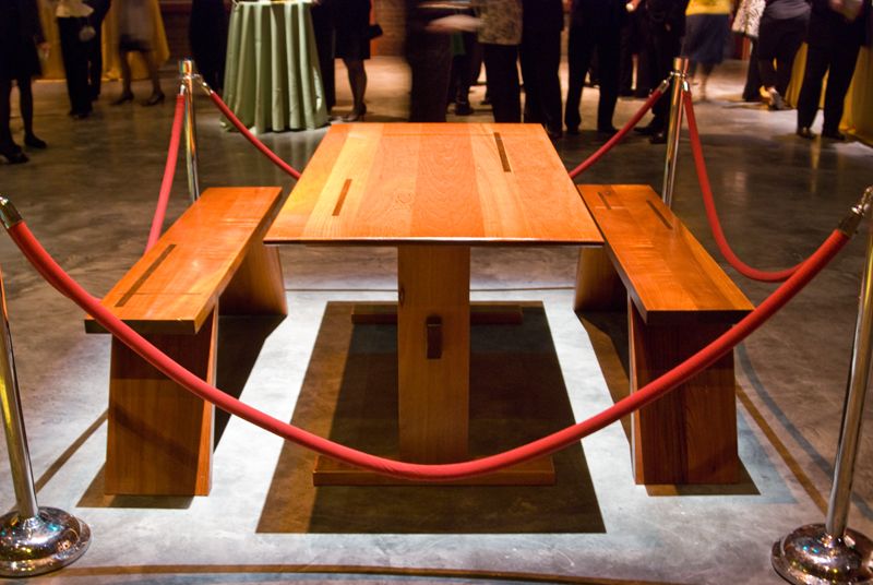 This hand-crafted trestle dining table was up for auction