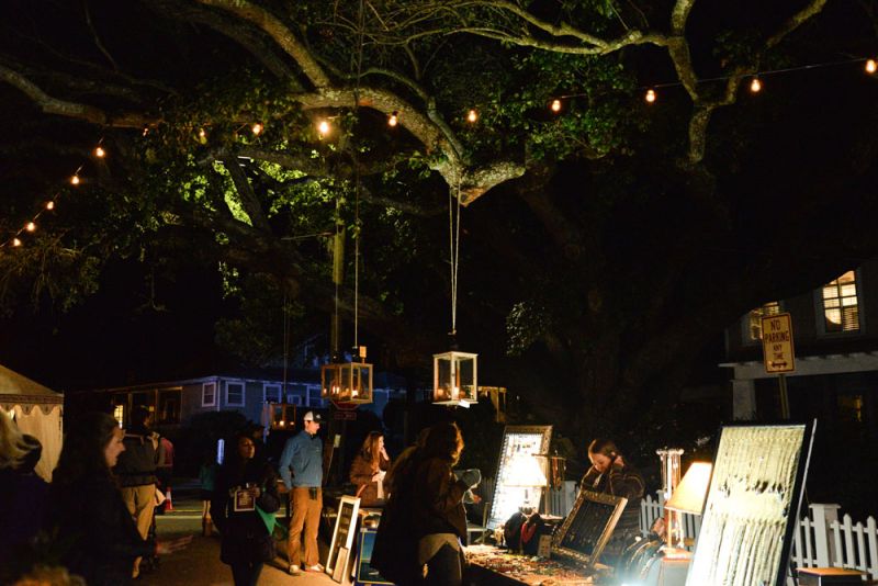 Vendors set up their stations under gorgeous hanging lights
