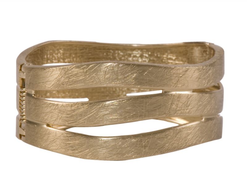 Gold brushed cutout bangle by Golden Stella, $30 at Thera M